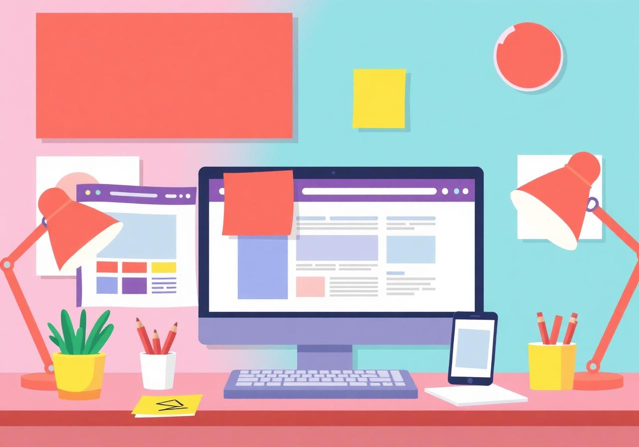 Colorful website design workspace